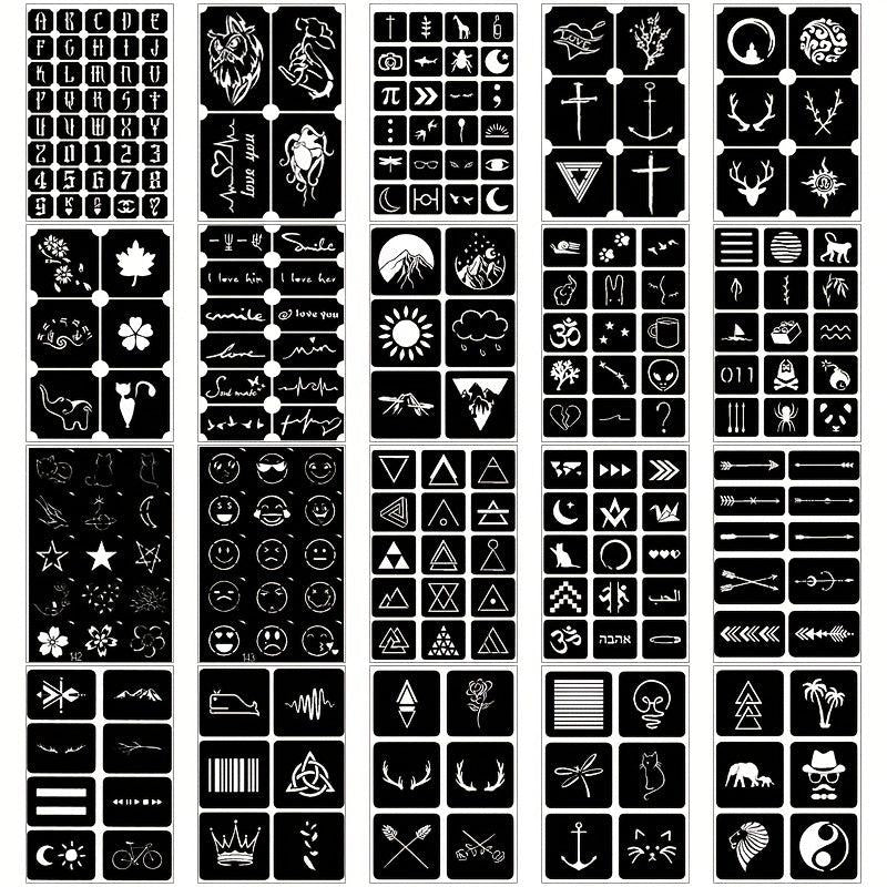 20 Sheets Tattoo Stencil Kit Reusable Airbrush Temporary Tattoos Stencils