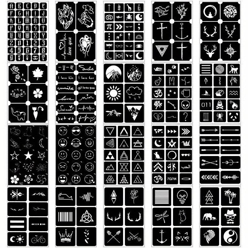 20 Sheets Tattoo Stencil Kit Reusable Airbrush Temporary Tattoos Stencils