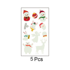 5 Pcs Christmas Glow Tattoo Stickers Cartoon Stickers Waterproof Body Art