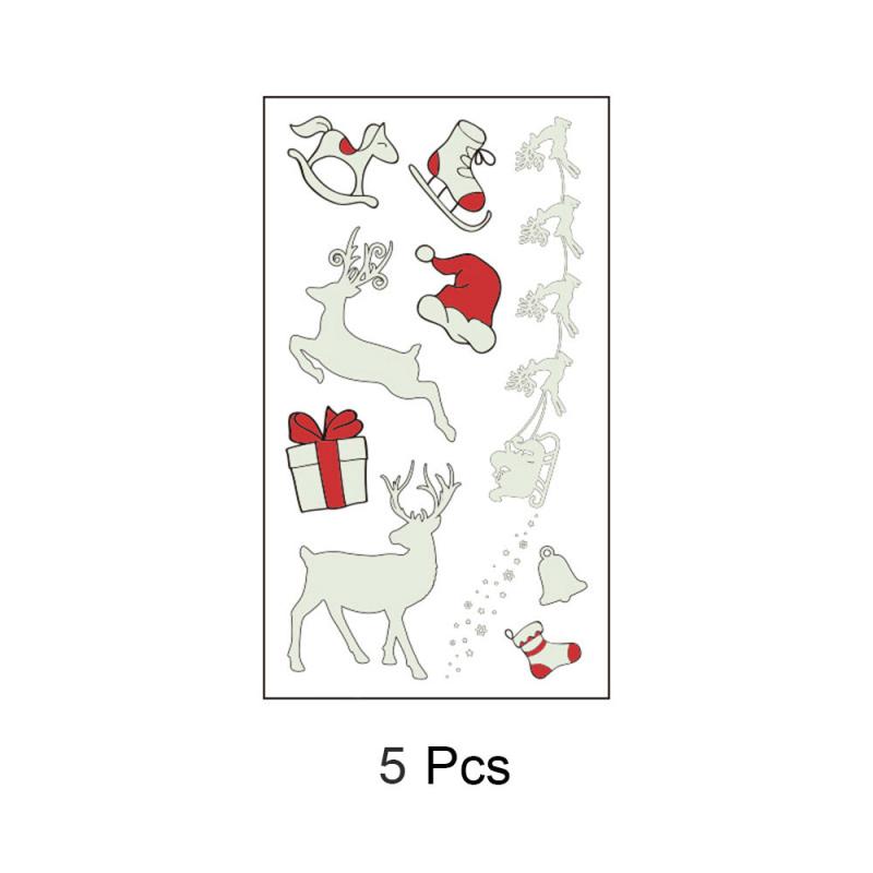 5 Pcs Christmas Glow Tattoo Stickers Cartoon Stickers Waterproof Body Art