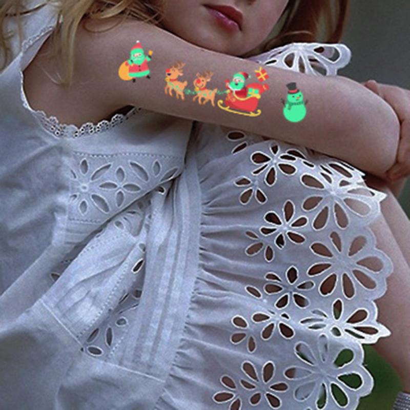 5 Pcs Christmas Glow Tattoo Stickers Cartoon Stickers Waterproof Body Art