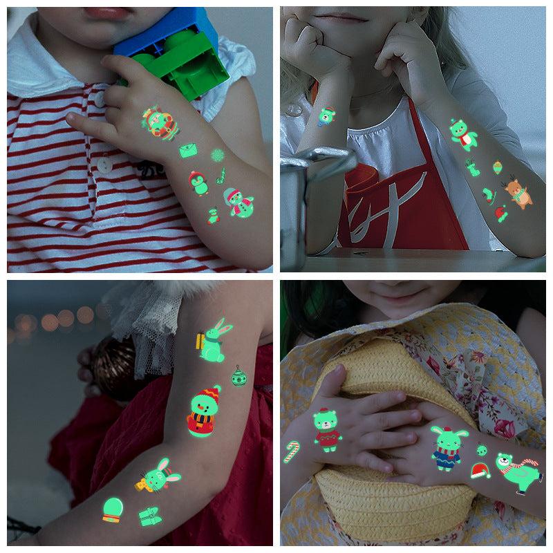 5 Pcs Christmas Glow Tattoo Stickers Cartoon Stickers Waterproof Body Art