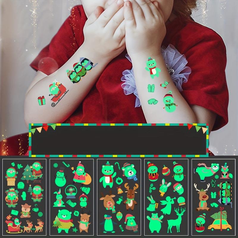 5 Pcs Christmas Glow Tattoo Stickers Cartoon Stickers Waterproof Body Art