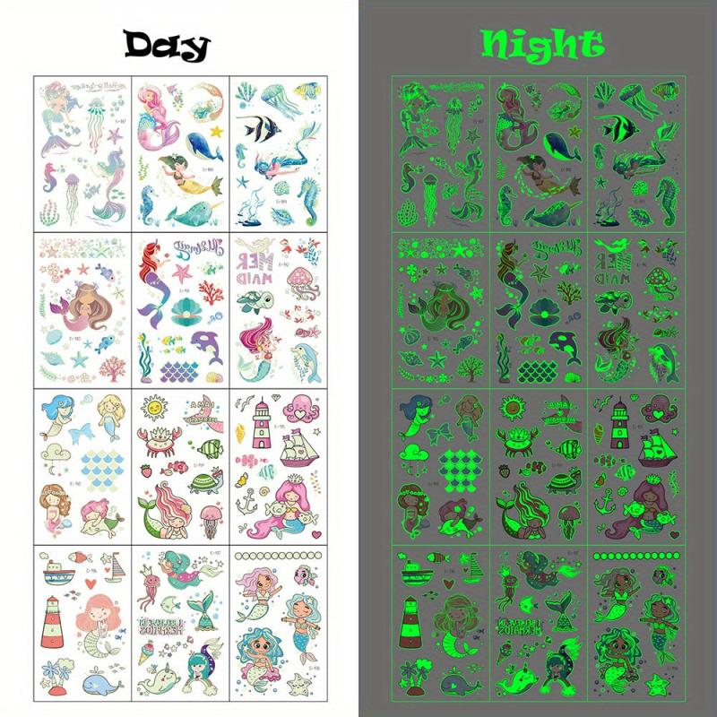 12 Sheets Ocean Animals Temporary Tattoo Stickers Under Sea World Birthday Party