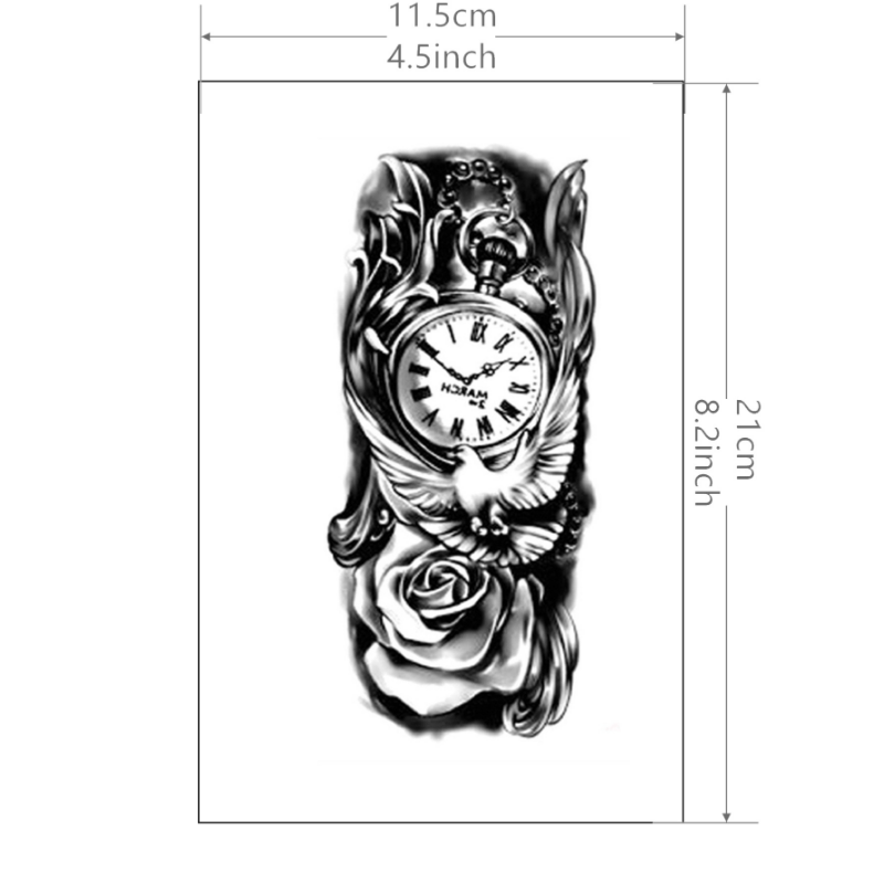 Pocket Watch & Rose Tattoo: Waterproof Long Lasting Temporary Sticker