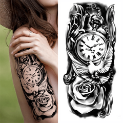 Pocket Watch & Rose Tattoo: Waterproof Long Lasting Temporary Sticker