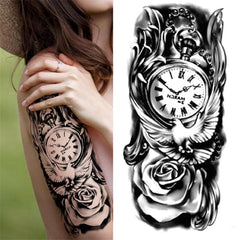 Pocket Watch & Rose Tattoo: Waterproof Long Lasting Temporary Sticker