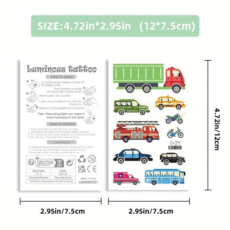 Glow In The Dark Race Car Temporary Tattoos for Boys