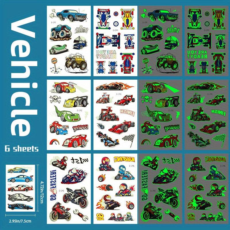 Glow In The Dark Race Car Temporary Tattoos for Boys