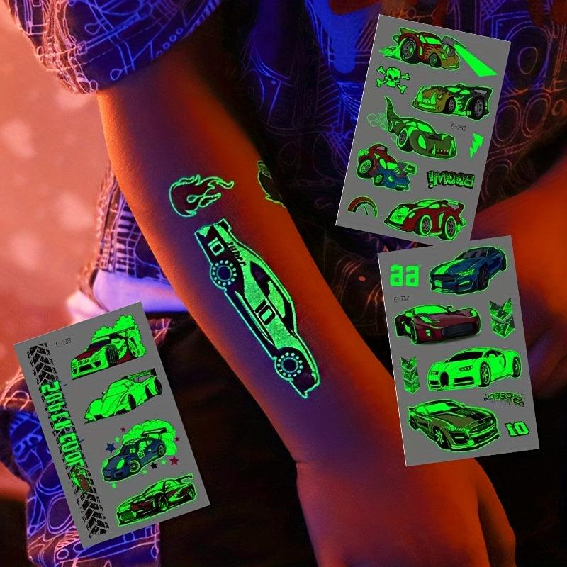 Glow In The Dark Race Car Temporary Tattoos for Boys