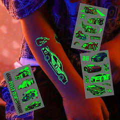Glow In The Dark Race Car Temporary Tattoos for Boys