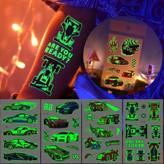 Glow In The Dark Race Car Temporary Tattoos for Boys