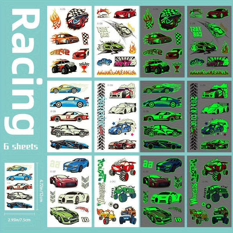 Glow In The Dark Race Car Temporary Tattoos for Boys