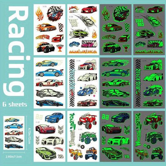 Glow In The Dark Race Car Temporary Tattoos for Boys