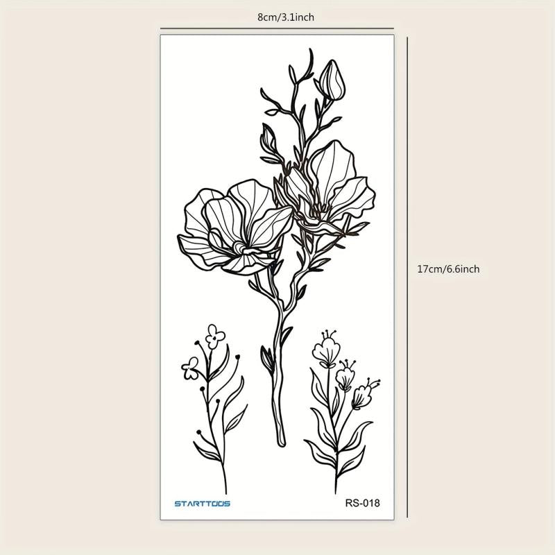 Flower Pattern Temporary Tattoo Sticker 1 Sheet