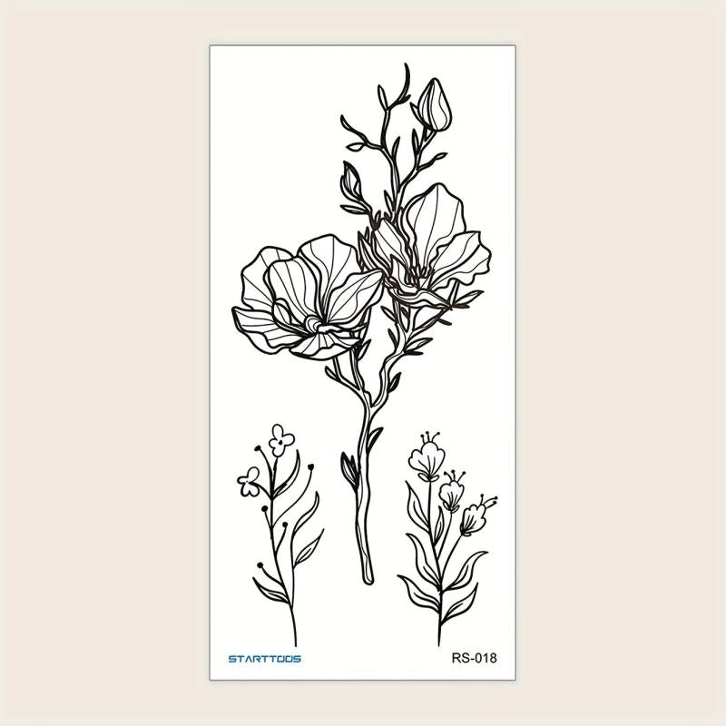 Flower Pattern Temporary Tattoo Sticker 1 Sheet