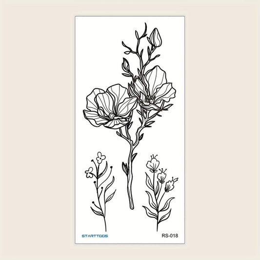 Flower Pattern Temporary Tattoo Sticker 1 Sheet