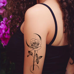 Moon & Rose Waterproof Temporary Tattoo for Body Art