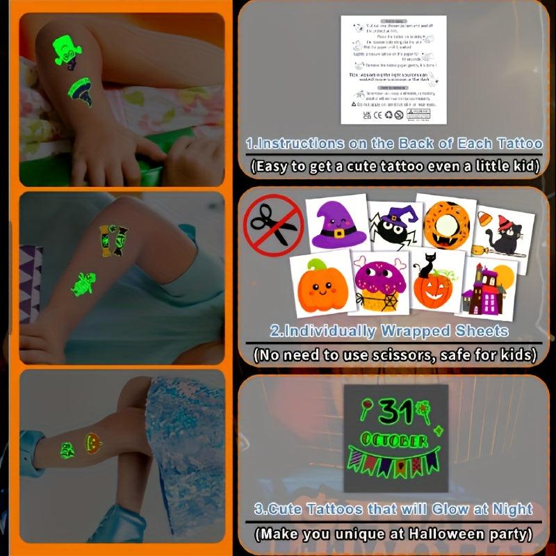 50 PCS Halloween Glow Tattoos for Party Decorations - Trick Or Treat Supplies