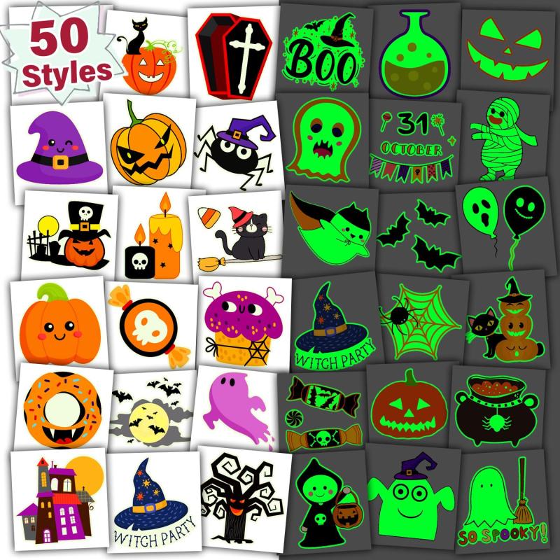 50 PCS Halloween Glow Tattoos for Party Decorations - Trick Or Treat Supplies