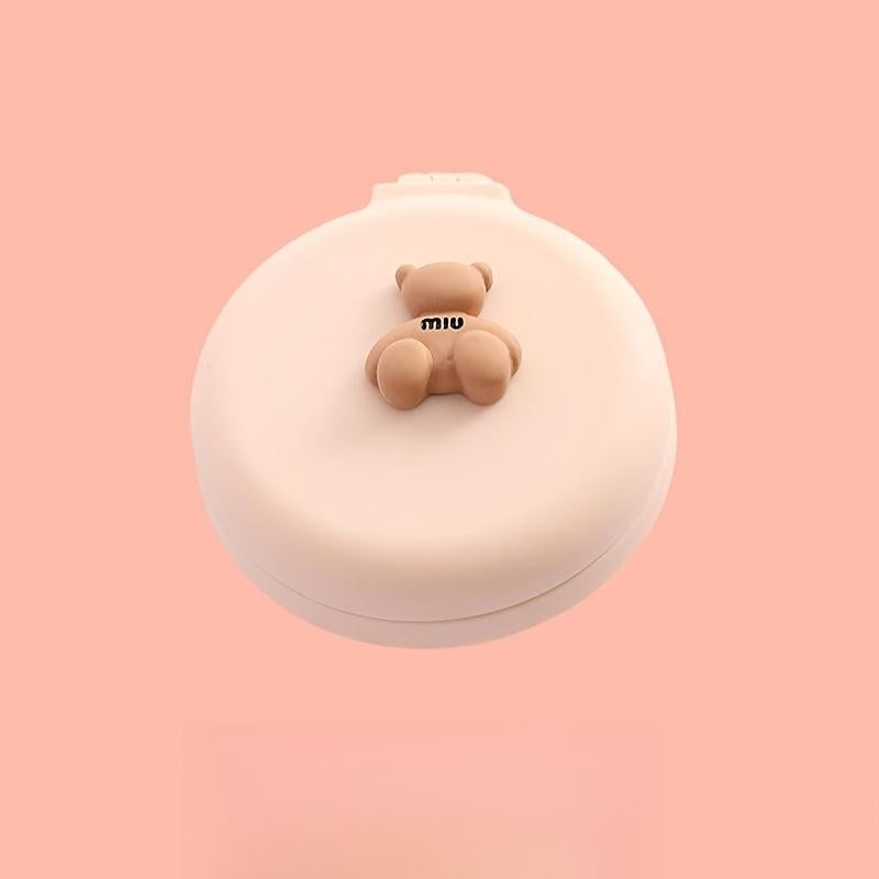 Cartoon Bear Decor Hairbrush Mirror Round Portable Comb