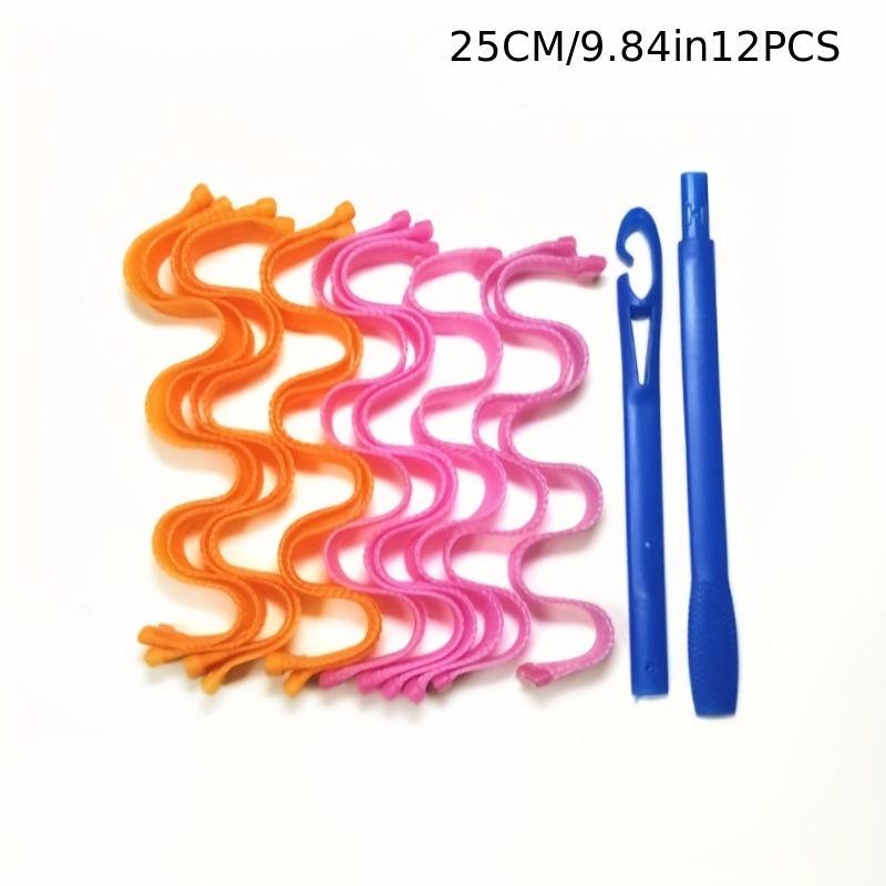 12pcs Heatless Curling Rod Headband Silk Curls Ribbon Hair Rollers