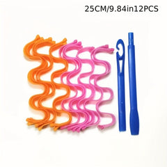 12pcs Heatless Curling Rod Headband Silk Curls Ribbon Hair Rollers