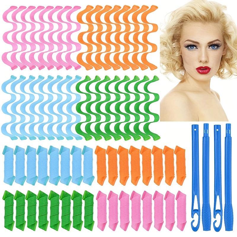 12pcs Heatless Curling Rod Headband Silk Curls Ribbon Hair Rollers