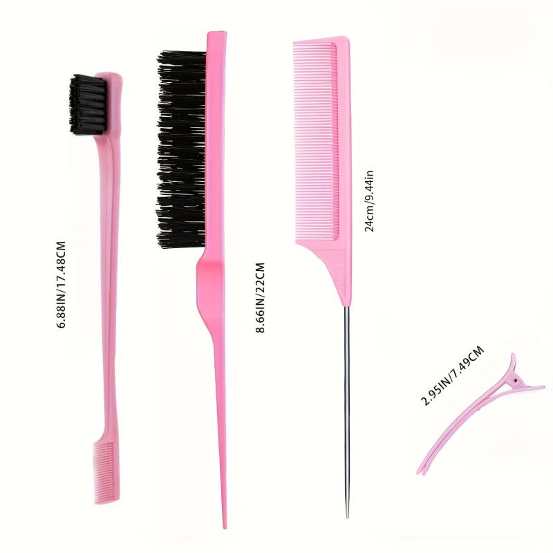 Hair Styling Brush Set: Teasing, Edge, Comb, Fluffy Hair - 4 Pcs