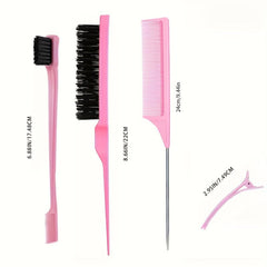 Hair Styling Brush Set: Teasing, Edge, Comb, Fluffy Hair - 4 Pcs