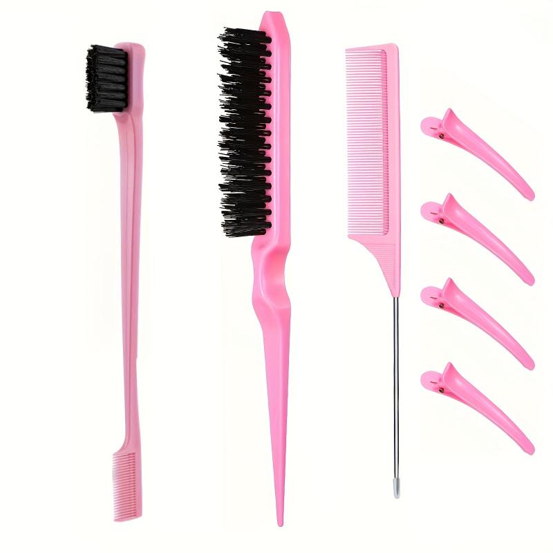 Hair Styling Brush Set: Teasing, Edge, Comb, Fluffy Hair - 4 Pcs