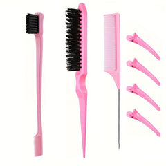 Hair Styling Brush Set: Teasing, Edge, Comb, Fluffy Hair - 4 Pcs