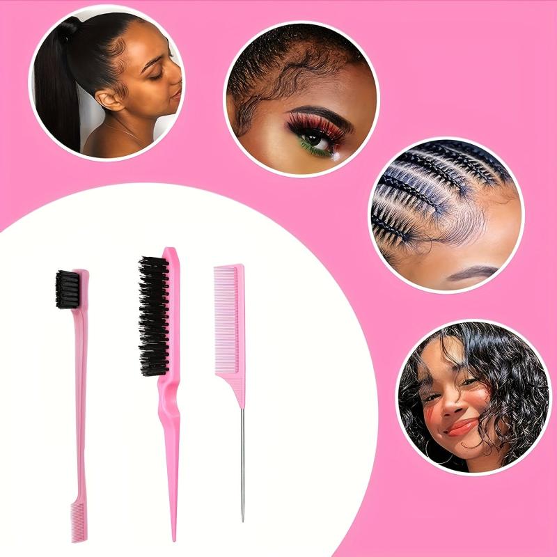 Hair Styling Brush Set: Teasing, Edge, Comb, Fluffy Hair - 4 Pcs