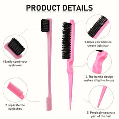 Hair Styling Brush Set: Teasing, Edge, Comb, Fluffy Hair - 4 Pcs