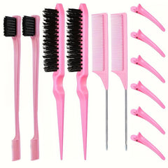 Hair Styling Brush Set: Teasing, Edge, Comb, Fluffy Hair - 4 Pcs