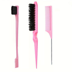 Hair Styling Brush Set: Teasing, Edge, Comb, Fluffy Hair - 4 Pcs