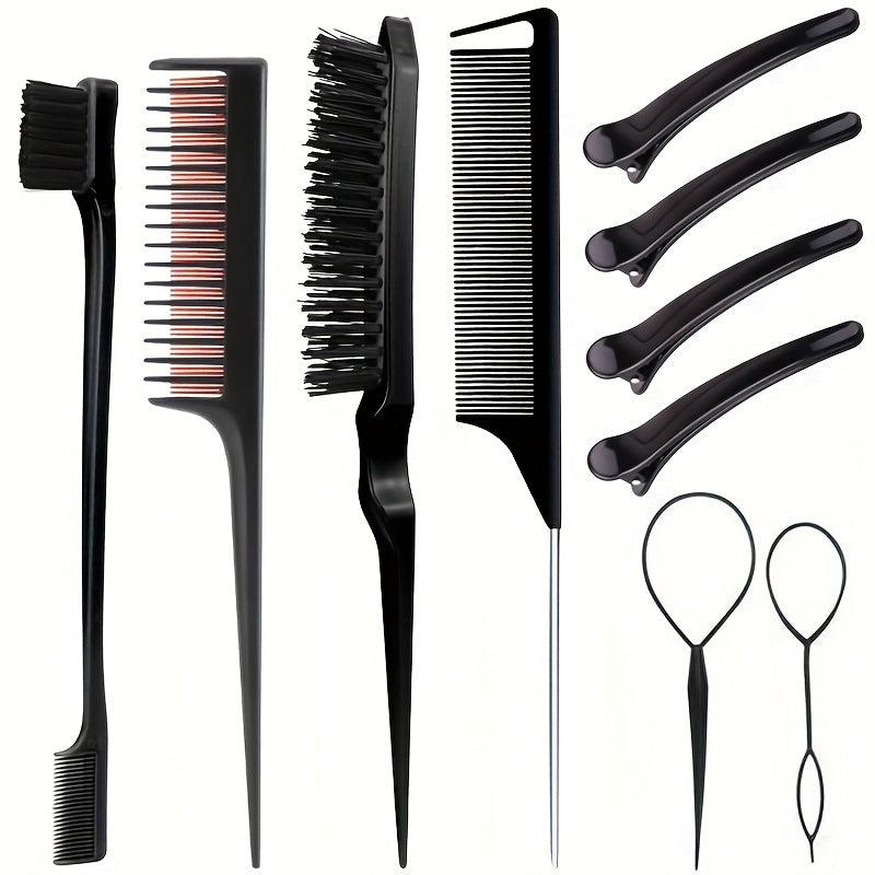 10pcs Hair Styling Comb Set Teasing Hair Brush Rat Tail Comb Edge Hair Brush