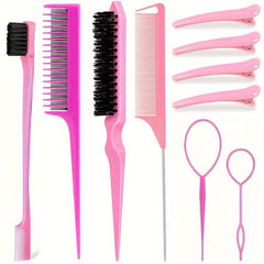 10pcs Hair Styling Comb Set Teasing Hair Brush Rat Tail Comb Edge Hair Brush