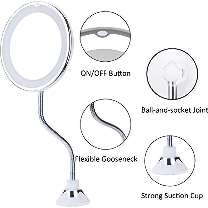 360u00b0 Rotation LED 10X Makeup Mirror with Suction Cup