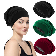 Adjustable Elastic Satin Lined Sleep Cap for All Hair Types