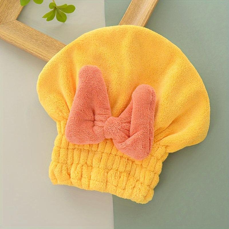 Large Bowknot Decor Dry Hair Towel Soft Water Absorbent Quick Drying