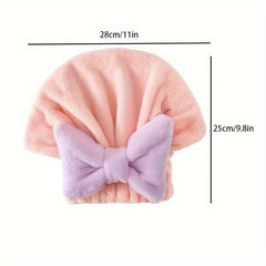 Large Bowknot Decor Dry Hair Towel Soft Water Absorbent Quick Drying