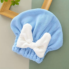 Large Bowknot Decor Dry Hair Towel Soft Water Absorbent Quick Drying