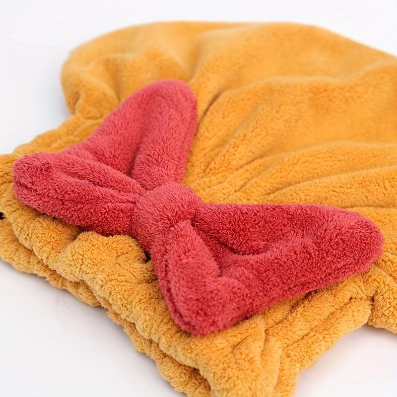 Large Bowknot Decor Dry Hair Towel Soft Water Absorbent Quick Drying