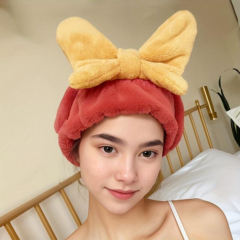 Large Bowknot Decor Dry Hair Towel Soft Water Absorbent Quick Drying