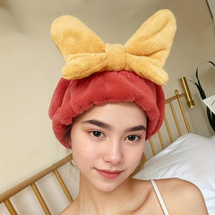 Large Bowknot Decor Dry Hair Towel Soft Water Absorbent Quick Drying