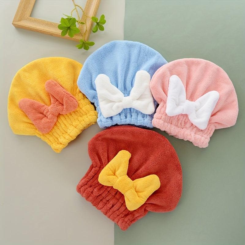 Large Bowknot Decor Dry Hair Towel Soft Water Absorbent Quick Drying
