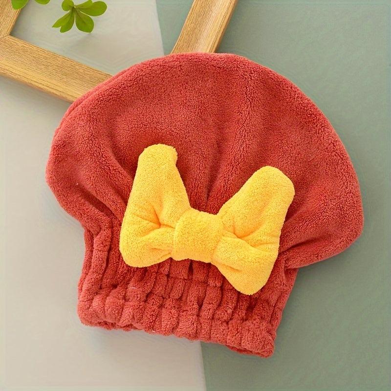 Large Bowknot Decor Dry Hair Towel Soft Water Absorbent Quick Drying
