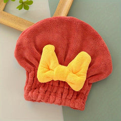 Large Bowknot Decor Dry Hair Towel Soft Water Absorbent Quick Drying