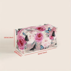 Floral Butterfly Square Makeup Bag PVC Waterproof Zipper Roomy Makeup Pouch